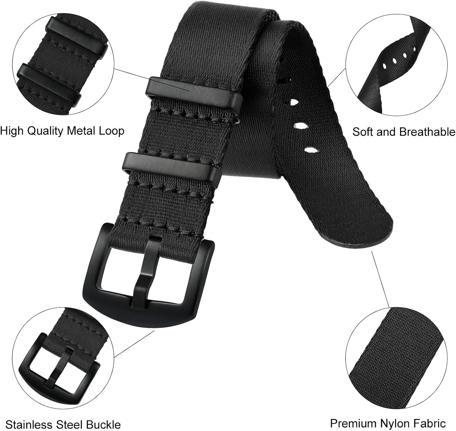 Thumbnail 3 de ANBEER Nylon Uhrenarmband 18/20/22 mm – Militärisches Ballistik Ersatzarmband mit Edelstahl-Schnalle