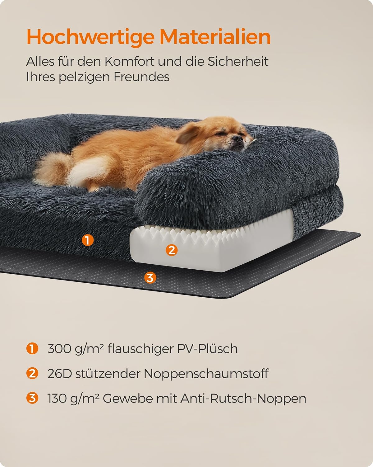 Thumbnail 4 de Feandrea FluffyHug Hundebett (Größe M) – Hundekissen mit Noppenschaum, abziehbarer & waschbarer Bezug – 76 x 58 x 16 cm, dunkelgrau