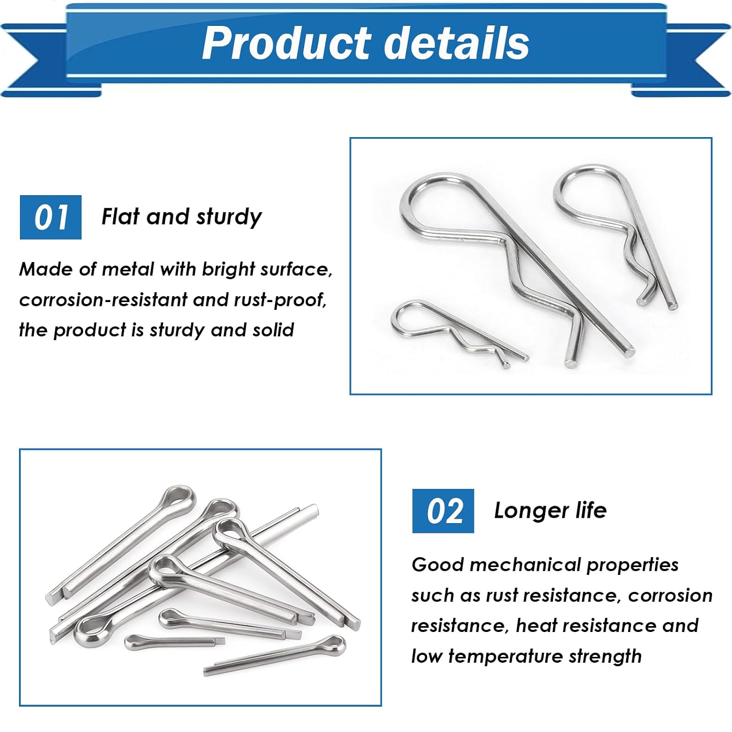 Thumbnail 3 de Eoppen Cotter Pin Assortment Kit, 220 Pieces, 13 Sizes, 304 Stainless Steel