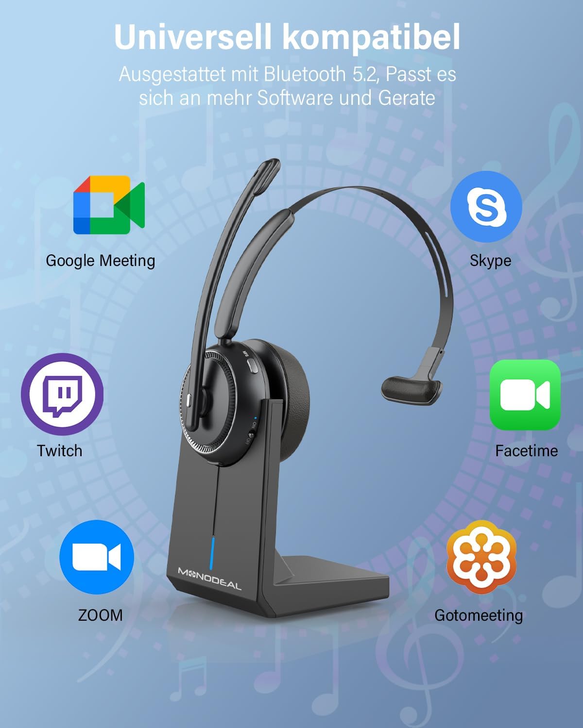 Thumbnail 4 de MONODEAL Bluetooth Headset mit Mikrofon – kabellose Lösung für Büro, Callcenter & Zoom