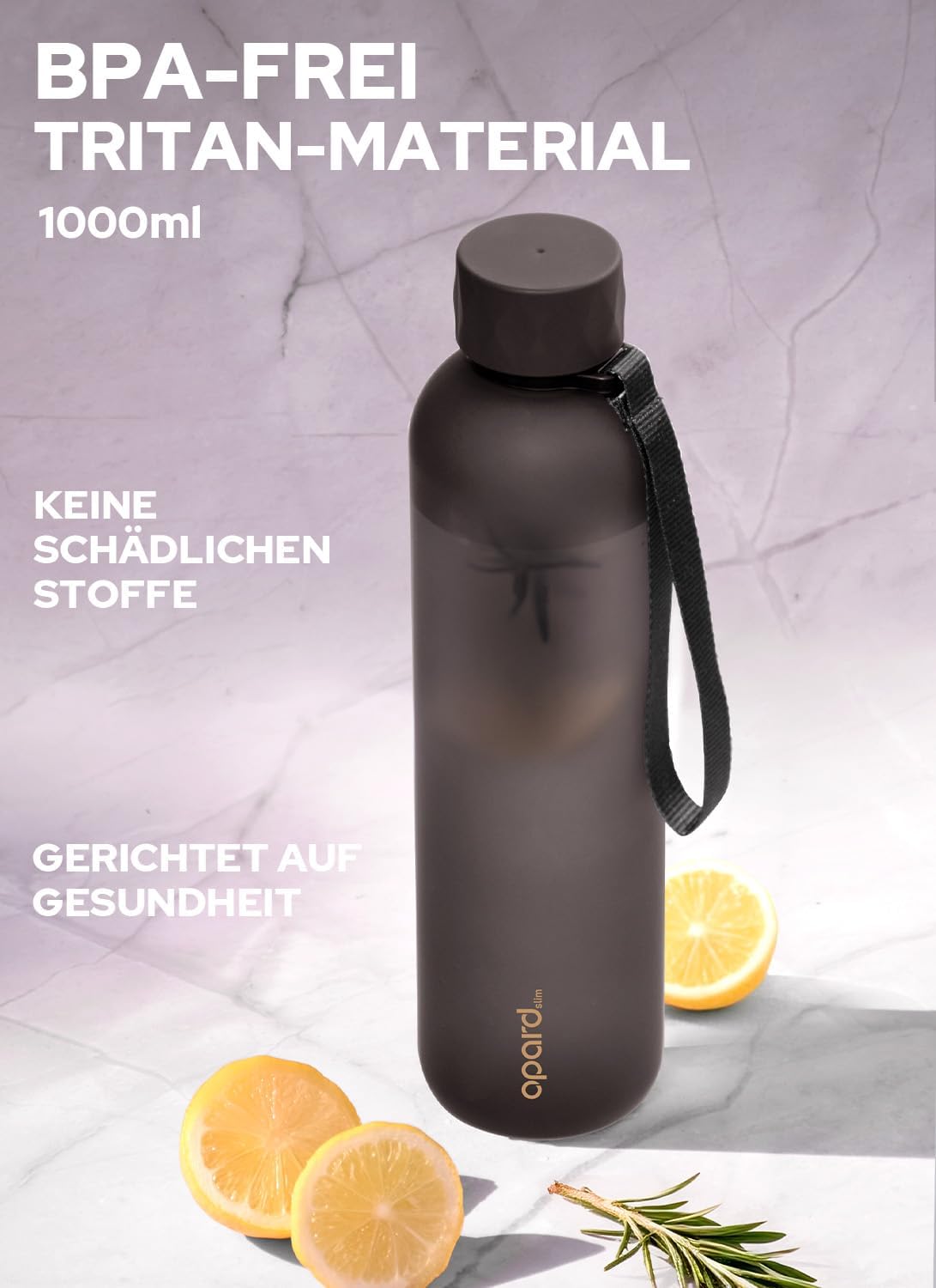 Detalle de Opard Slim Pro Trinkflasche 1 l – kohlensäuregeeignet, auslaufsicherer Schraubverschluss & griffiger Gummihandgriff