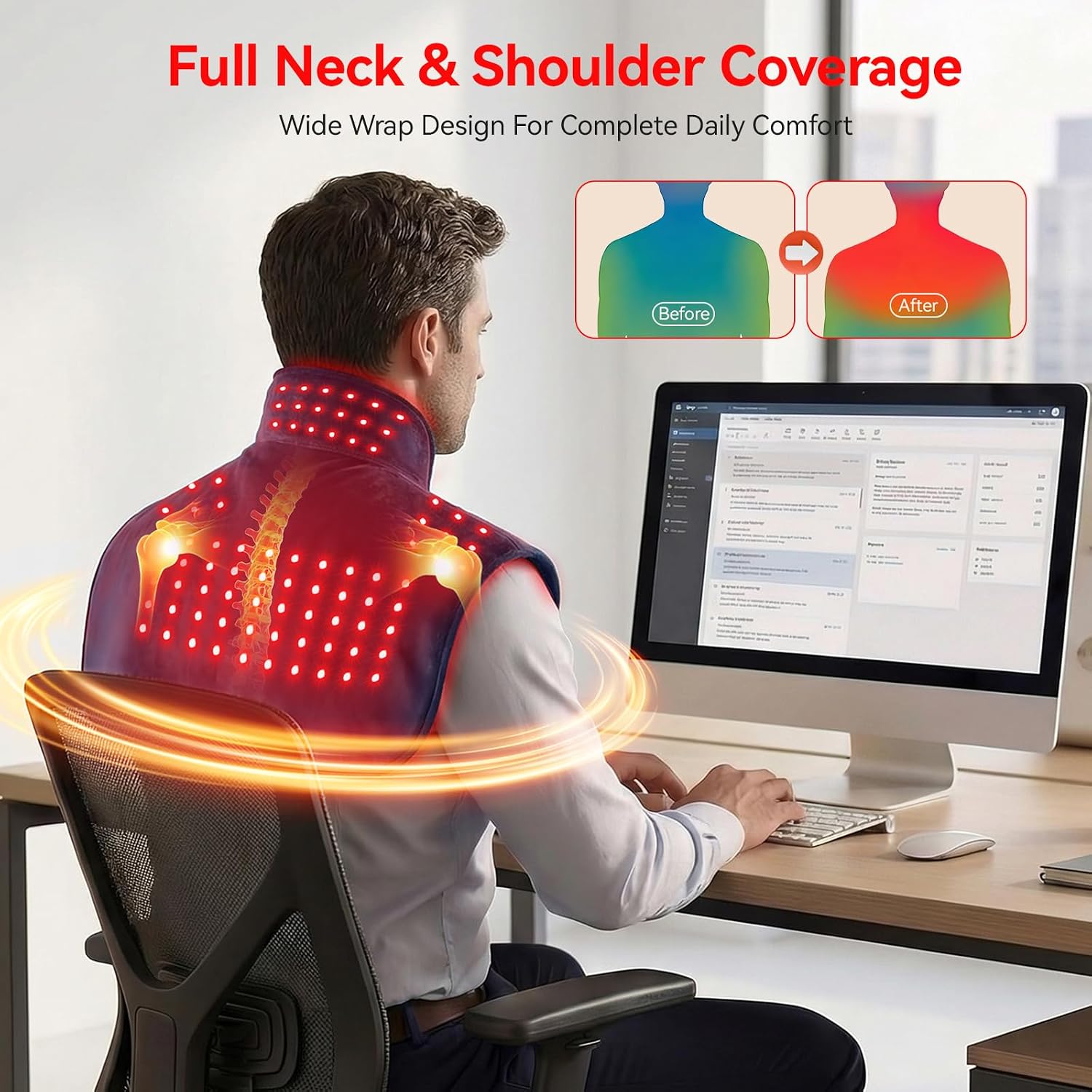 Detalle de Red Light Therapy for Neck and Shoulders: Cordless 660nm & 850nm Wrap with 5000mAh Battery