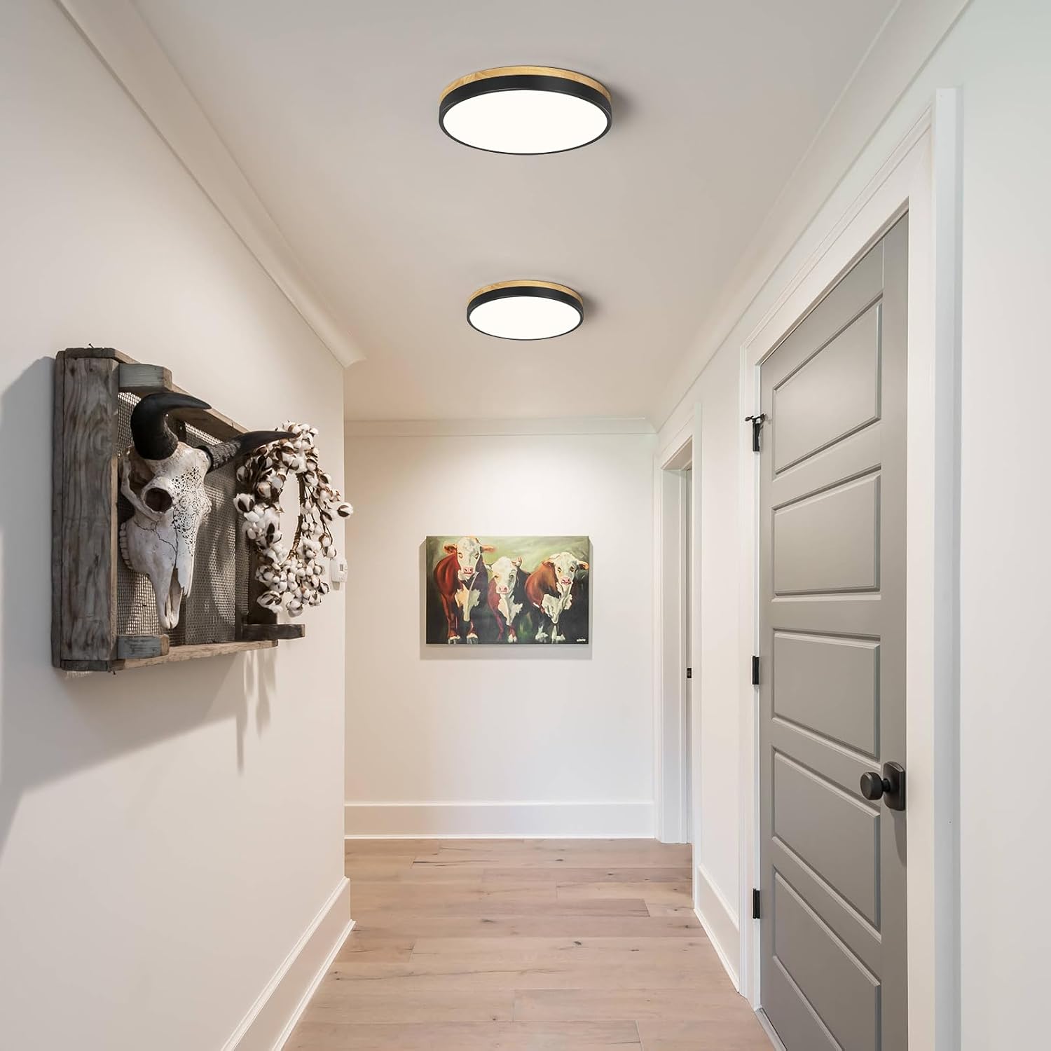 Detalle de Vikaey JKCA20260907AA Wood LED Flush-Mount Ceiling Light, 11.8 in