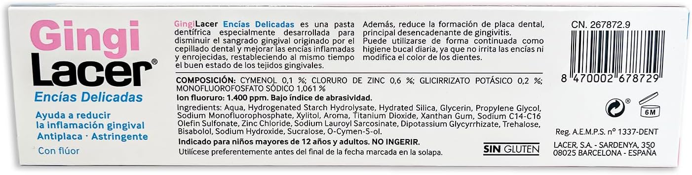 Detalle 2 de LACER GINGILACER Duplo Zahnpasta mit Fluor (125 ml) – gegen Zahnfleischbluten