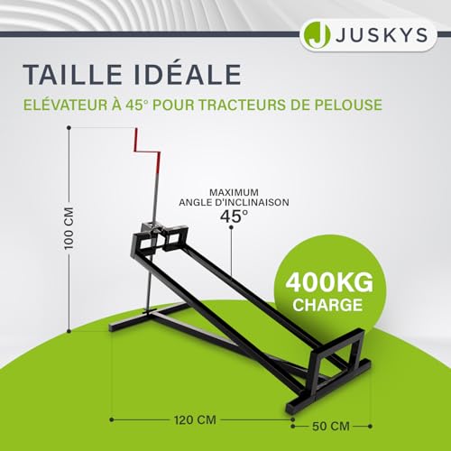 Thumbnail 1 de Lève-tondeuse Juskys 400 kg, plateau inclinable jusqu'à 45° – accessoire robuste pour autoportées et tracteurs tondeuses