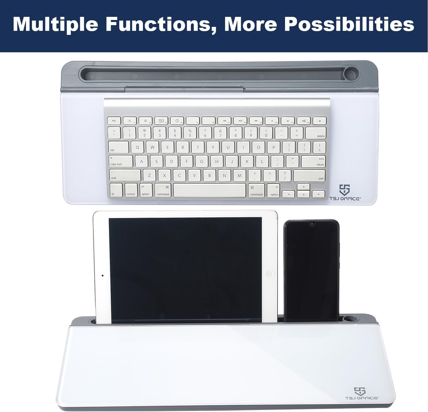 Detalle de Small Desktop Glass Whiteboard Dry-Erase Board with Drawer and Keyboard Stand (Grey)
