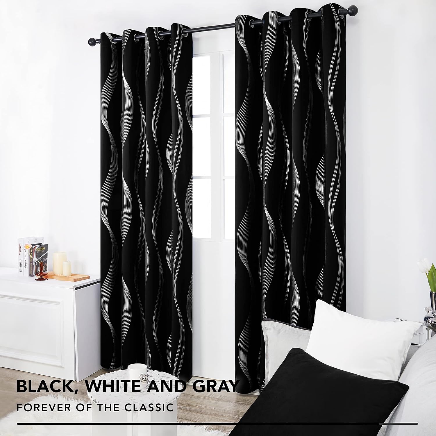Thumbnail 2 de Deconovo Wave Line Foil Printed Thermal Blackout Curtains, 46 x 90 inch, eyelet (two panels)