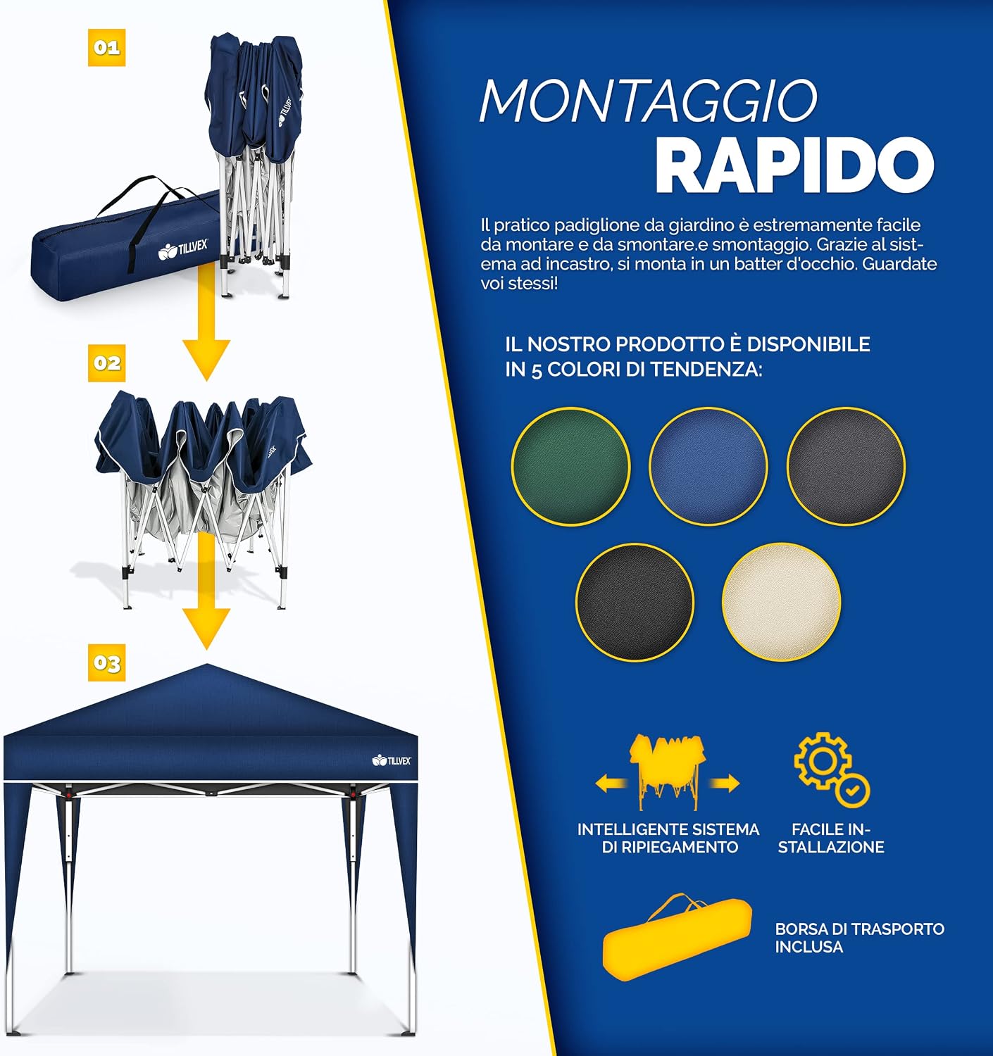 Detalle 2 de tillvex Gazebo 3x3m impermeabile