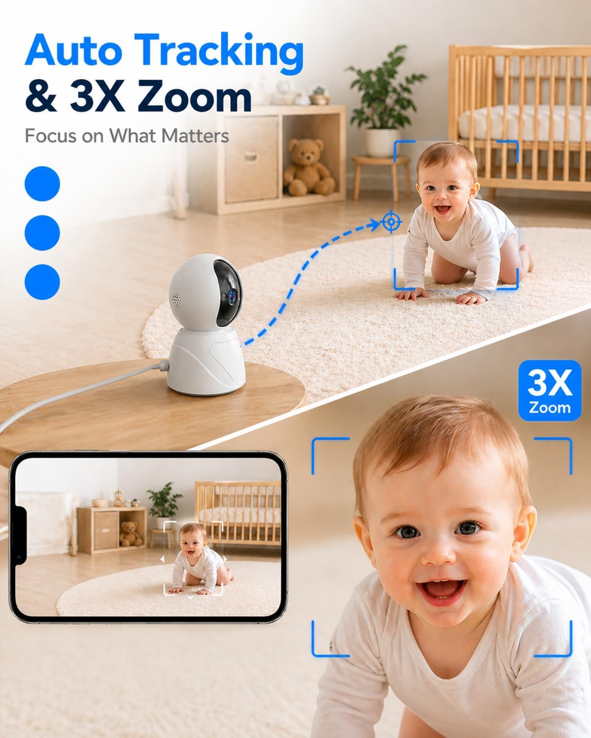Thumbnail 5 de 2K Indoor Security Camera 5G Pan/Tilt with Intercom, 3X Auto Zoom, AI Detection and Colour Night Vision