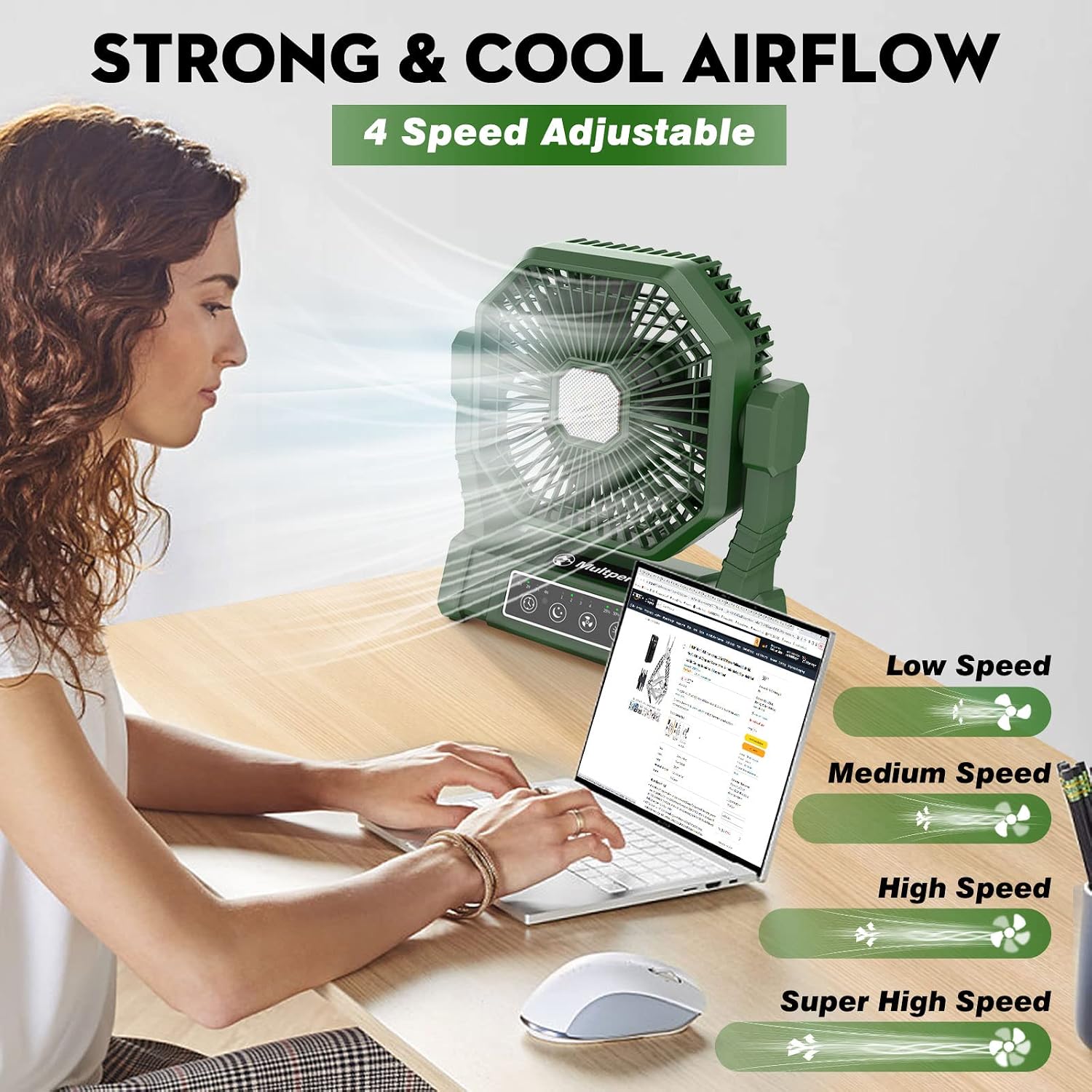 Thumbnail 2 de Multper Camping Ventilador con Luz LED y Control Remoto — Ventilador Recargable 4 Velocidades para Tienda y Exterior