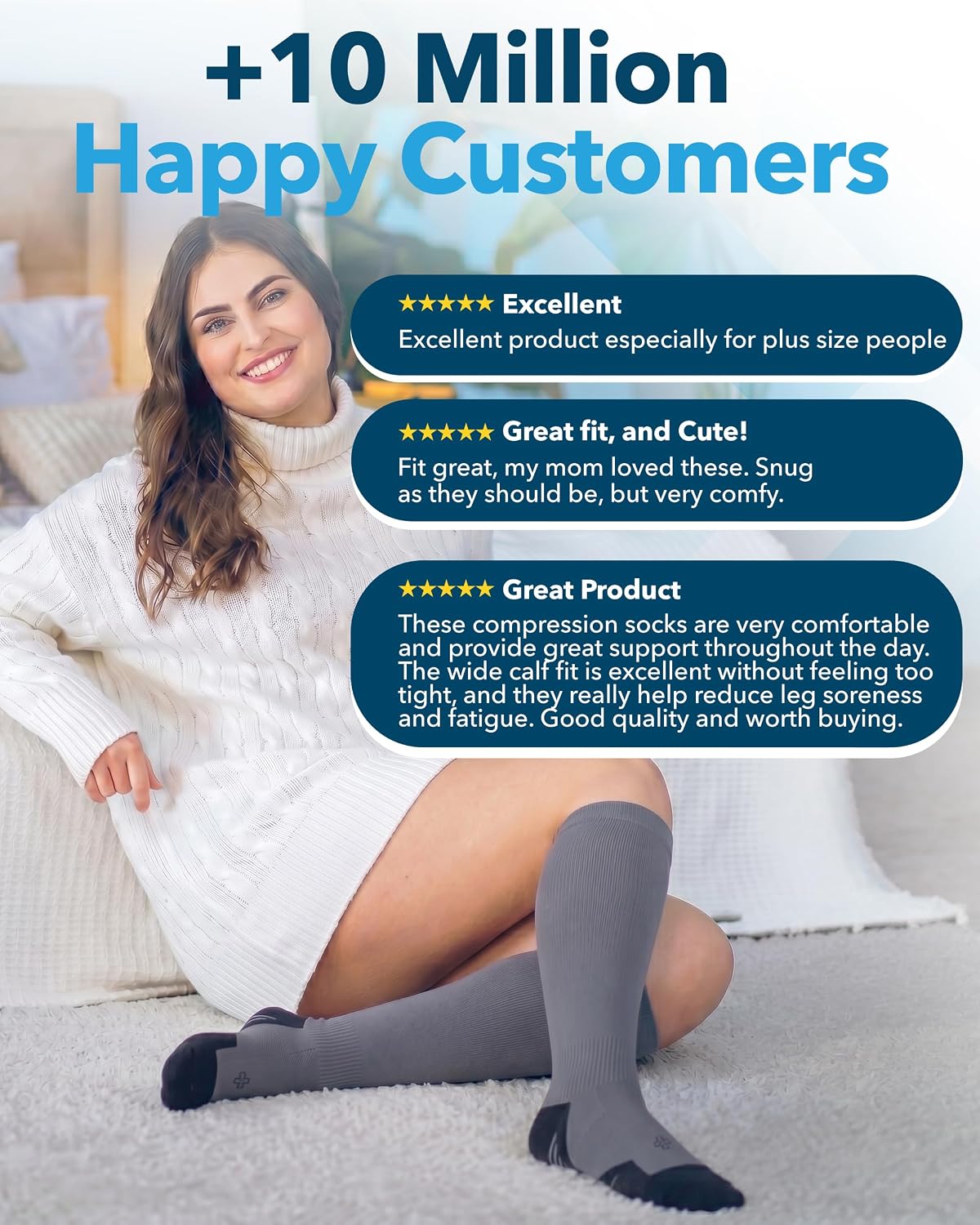 Detalle 2 de Doctor's Select 3 Pairs Plus Size Wide Calf Compression Socks (Up to 6XL) – 20-30 mmHg