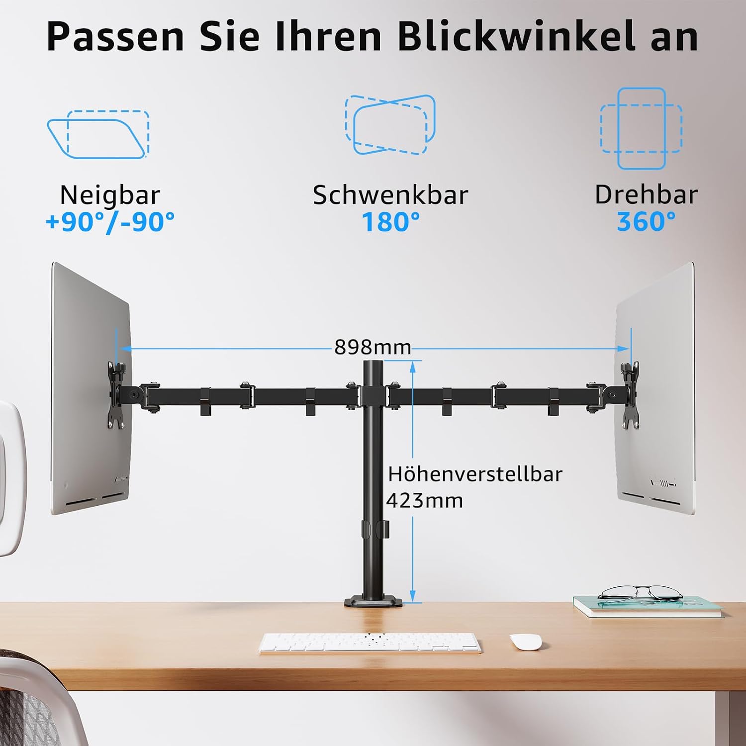 Detalle 2 de MOUNTUP Monitor-Halterung Dual Arm EU0002 für 13–32" (flach & curved), VESA 75/100, bis 8 kg pro Arm