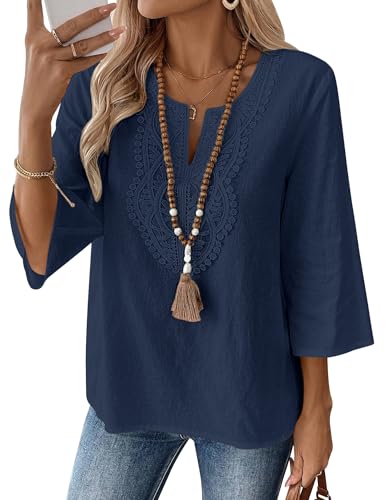Imagen de Rapbin Womens Tops Summer 3/4 Sleeve Cotton Linen Casual Loose Fit Blouses en OfertitasTOP