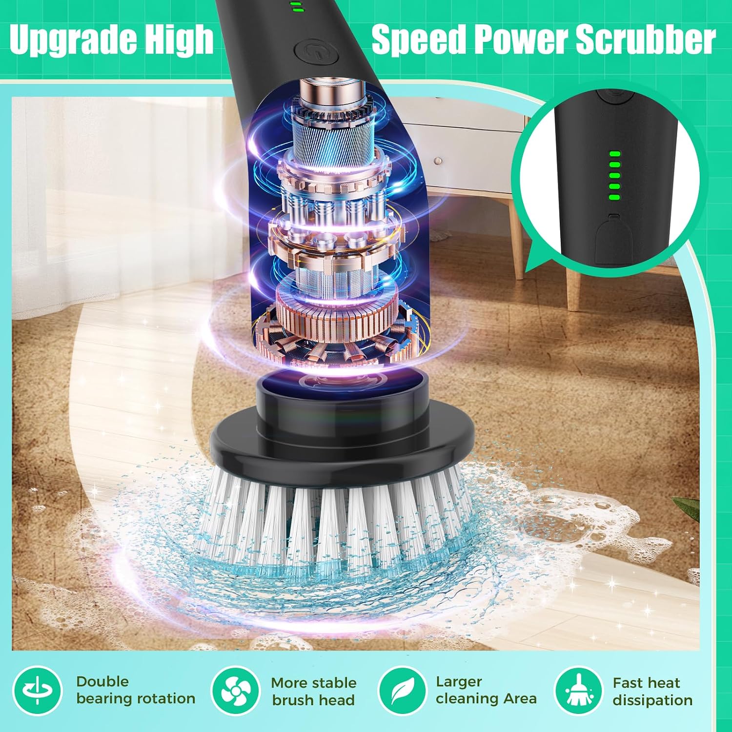 Thumbnail 2 de YKYI YKYI-8051B Cordless Spin Scrubber, 8 Brush Heads, 2 Speeds, IPX7