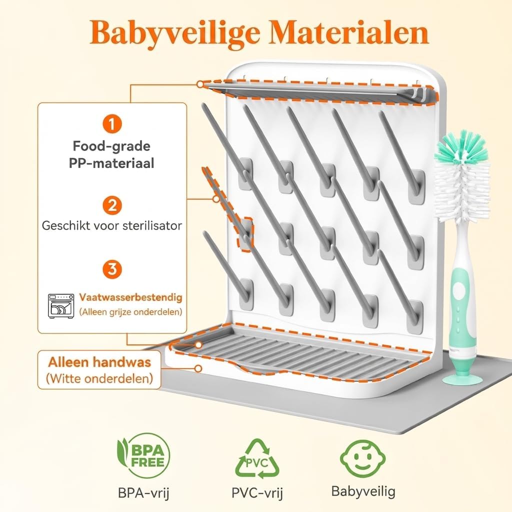 Detalle de Lifewit 24445 flessendroogrek met 15 pennen, lekbak en droogmat