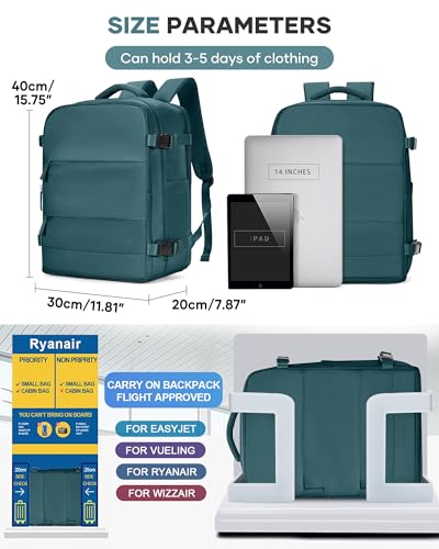 Thumbnail 2 de BJLFS mochila de cabina 40x30x20 compatible Ryanair/Wizz Air/Vueling, portátil 17" y compartimento seco-húmedo (azul eléctrico)