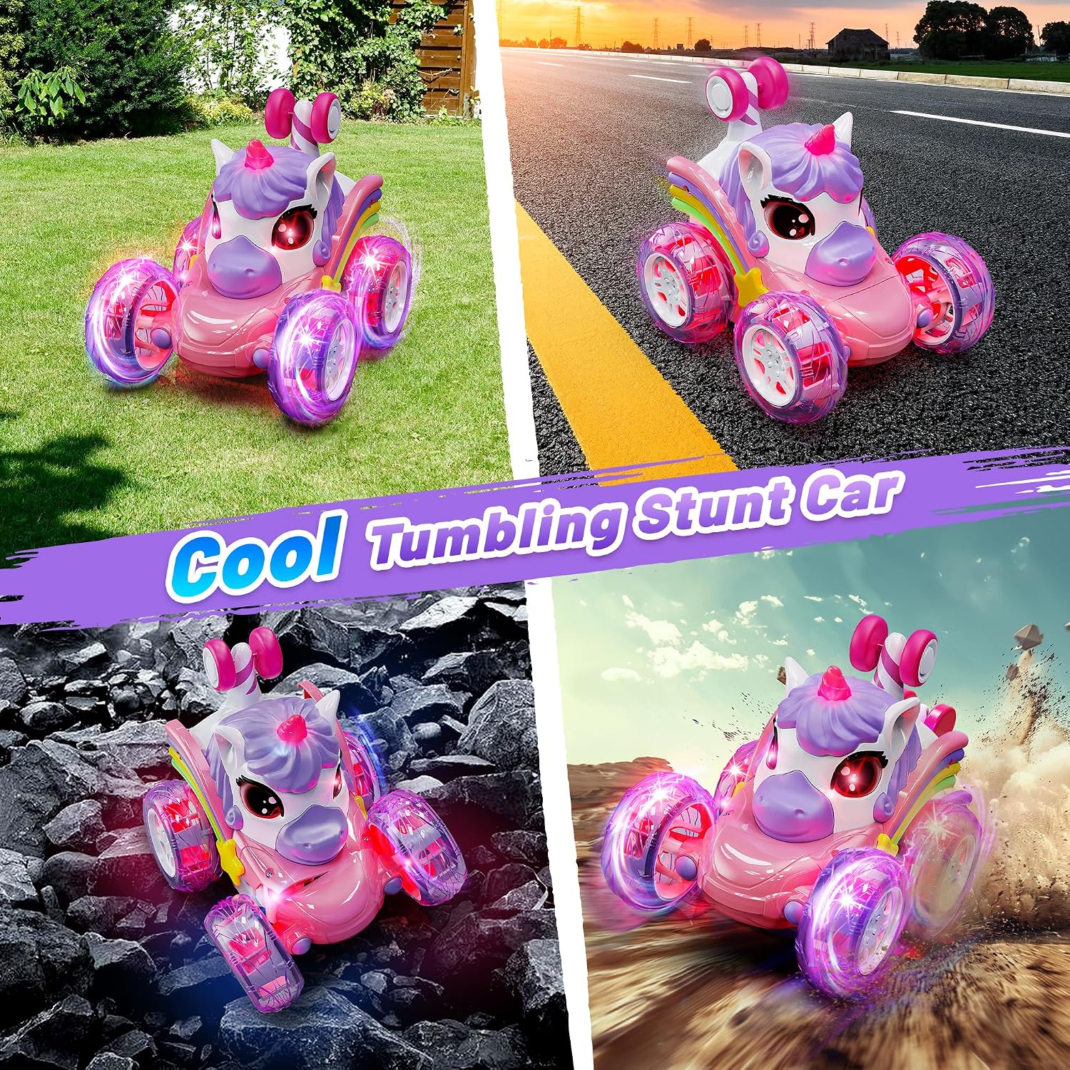 Thumbnail 2 de Hot Bee Unicorn RC Car: LED-Illuminated Stunt Toy for Kids Aged 3+