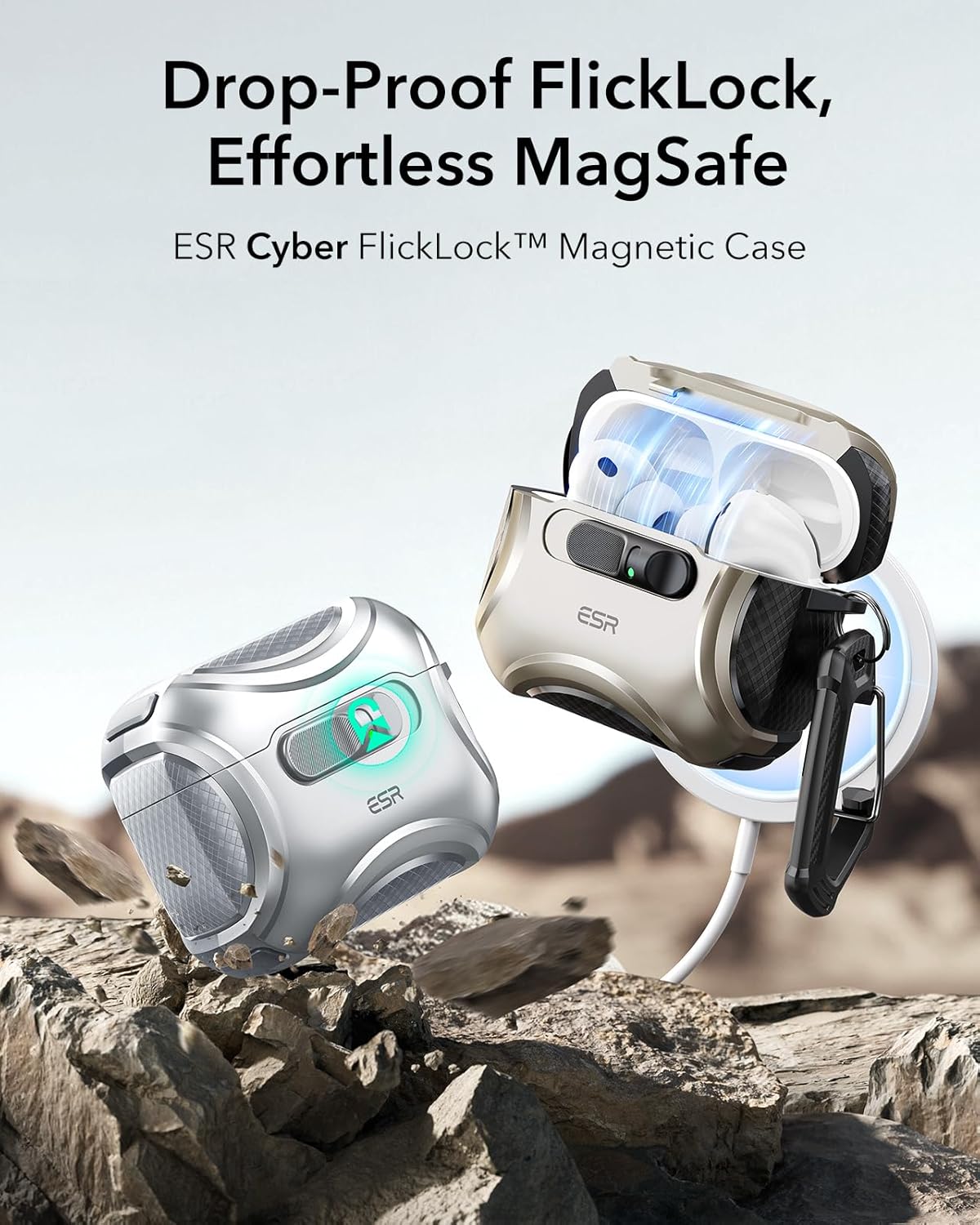 Thumbnail 2 de ESR Coque pour AirPods Pro 3 (2025) – Série Cyber gris, MagSafe simplifié et système antichute FlickLock