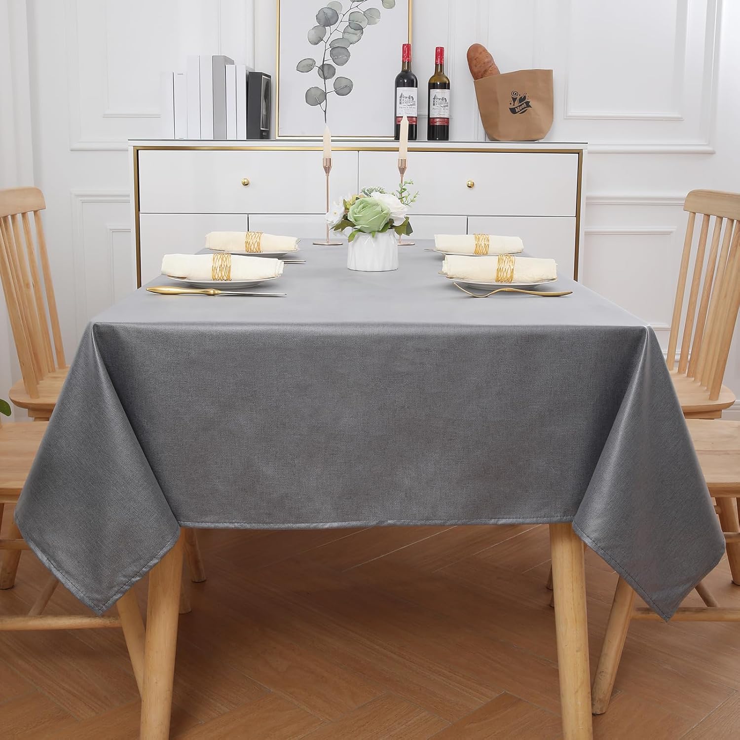 Thumbnail 6 de Homaxy Leinenoptik Tischdecke mit Lotuseffekt, wasserabweisend, dunkelgrau (100 x 140 cm)