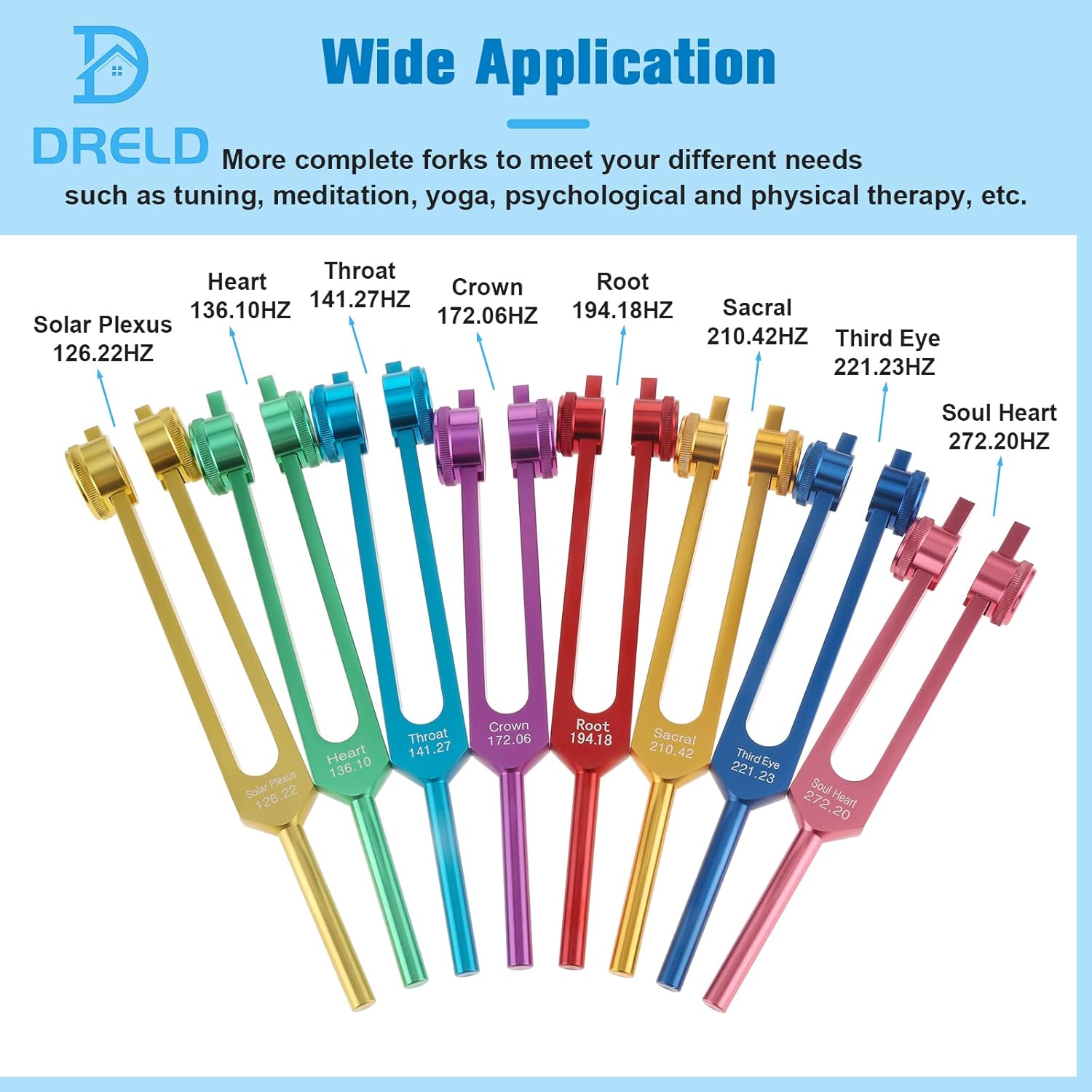 Detalle de Chakra Tuning Forks Set — 8-Tone Chakra & Soul Purpose Kit with Mallets, Cleaning Cloth & Pouch