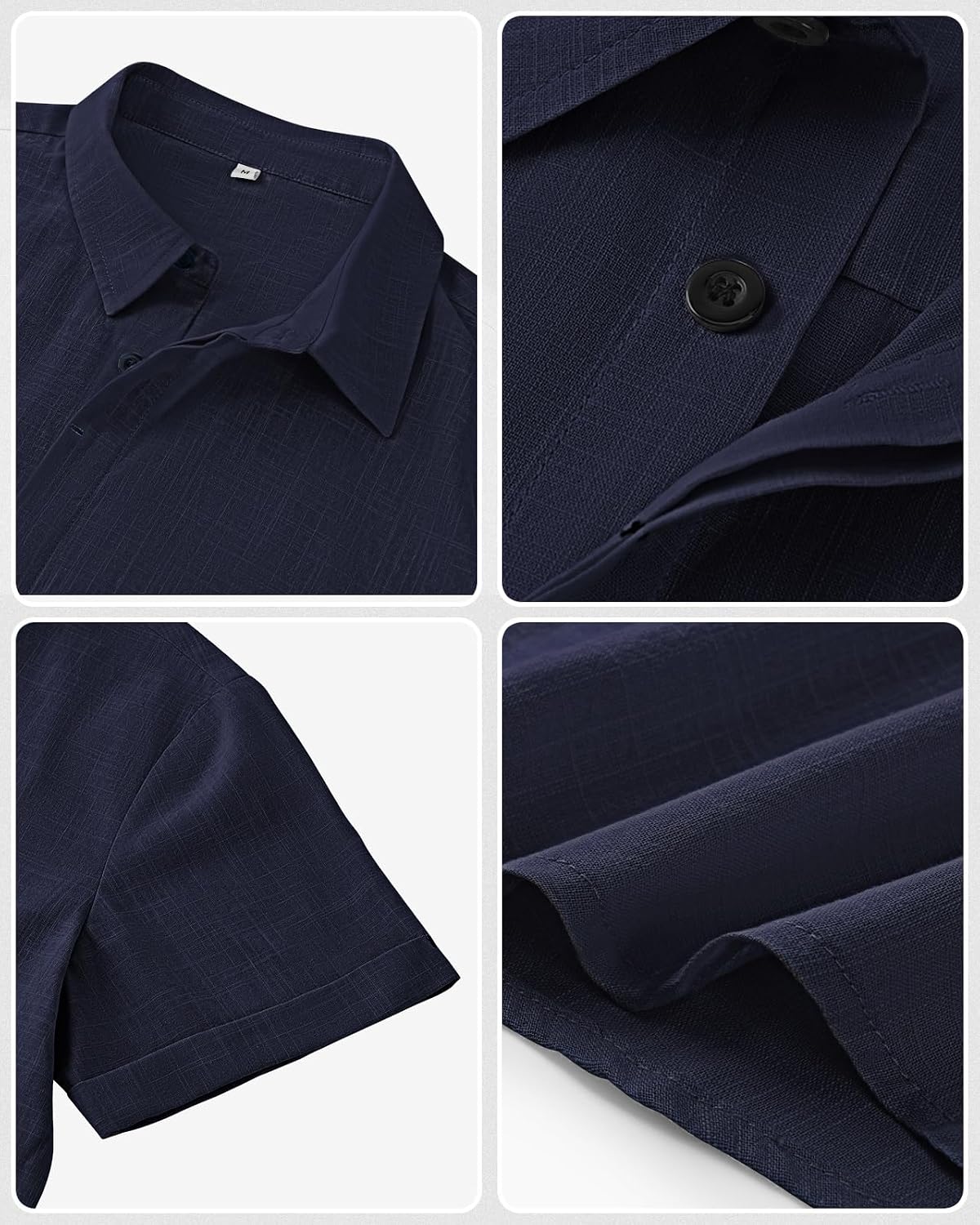 Detalle de HMIYA Herren Hemd aus Baumwolle – Sommer-Freizeithemd, Regular Fit, Kurzarm