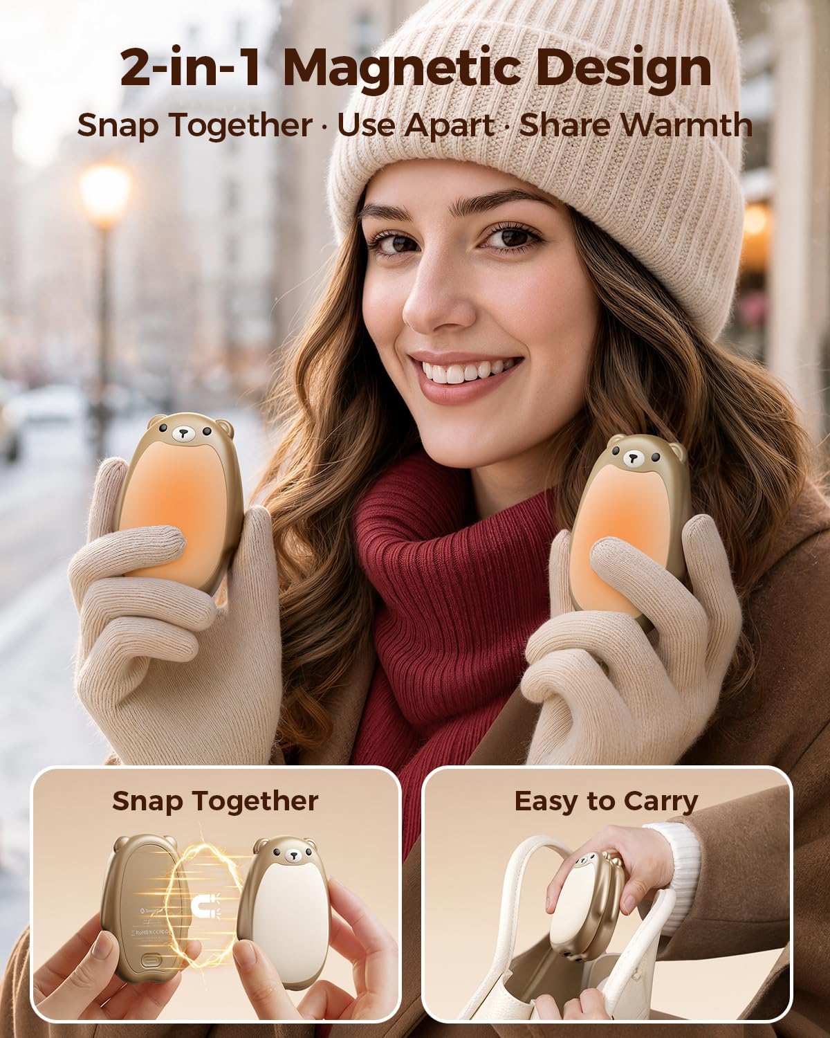 Detalle de SWEETFULL S37 Rechargeable Magnetic Bear Hand Warmers, 3 Heat Levels