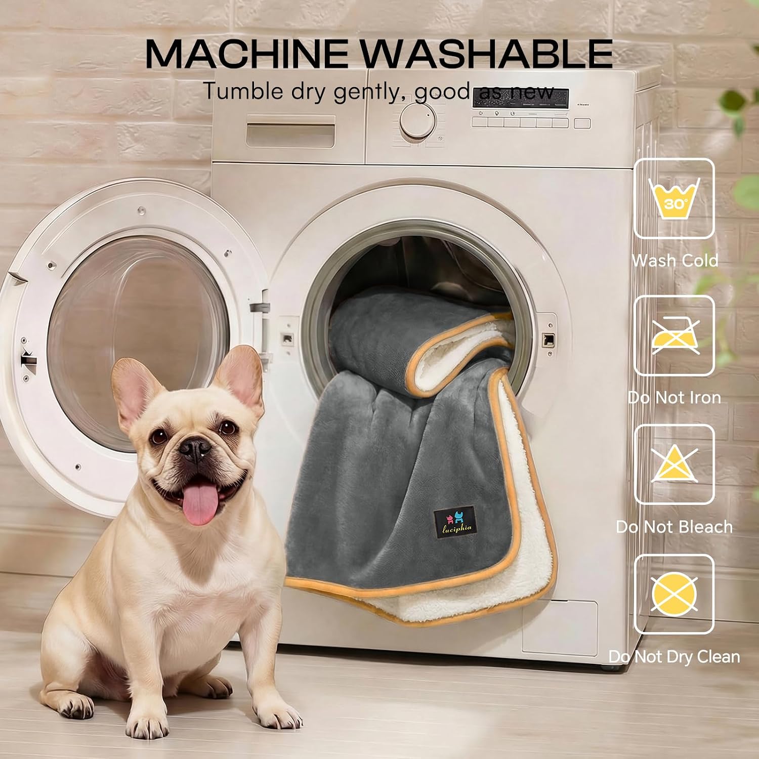 Detalle de Luciphia Waterproof Pet Blanket, Queen 90" x 82", Reversible Sherpa Fleece