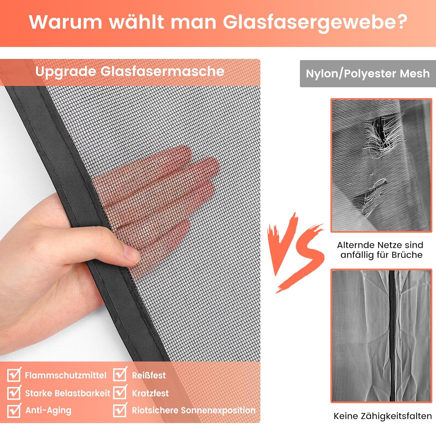 Thumbnail 2 de Flammhemmend Fliegengitter Balkontür Magnet (Glasfasermaterial) 95×200 cm – ohne Bohren, Schwarz