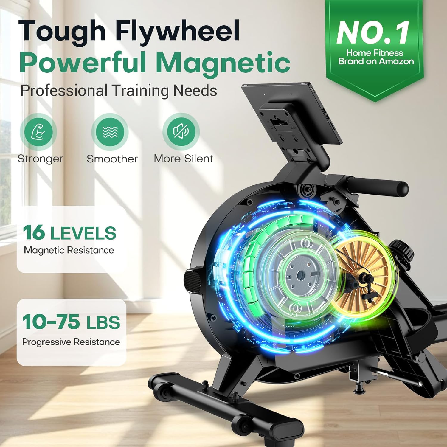 Thumbnail 1 de EvoSpark Magnetic Rowing Machine for Home Gym — Foldable, 350 lb Capacity, App Supported
