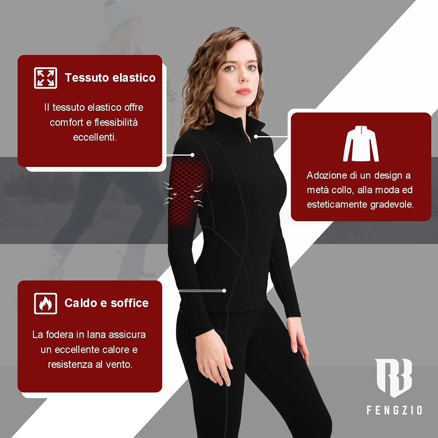 Detalle 2 de Fengzio Intimo termico donna set sci e palestra