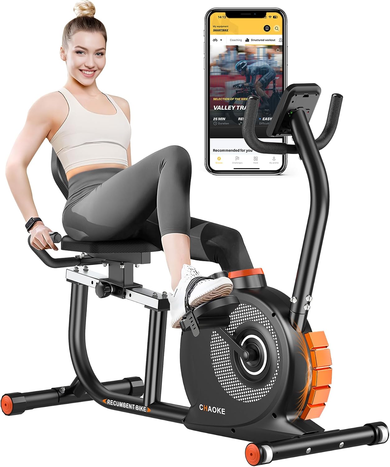 Detalle de CHAOKE Recumbent Exercise Bike, 16-Level Magnetic Resistance, App Compatible