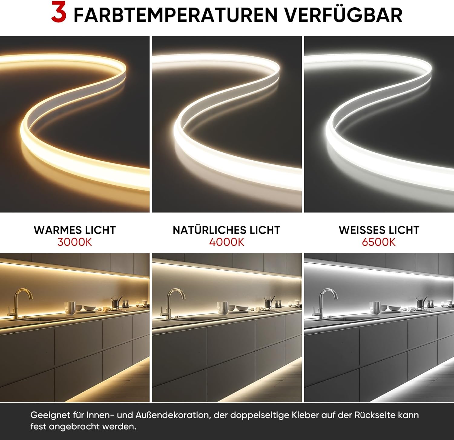 Thumbnail 3 de Shine Decor COB LED Streifen 5 m (IP65, 286 LEDs/m) – kaltweiß, dimmbar über Dimmer-Adapter