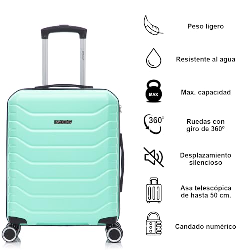 Detalle de RAYKONG Maleta de Cabina 55×40×20 cm (40 L) ABS+Policarbonato – 4 Ruedas 360° y Cierre Numérico – Color Menta