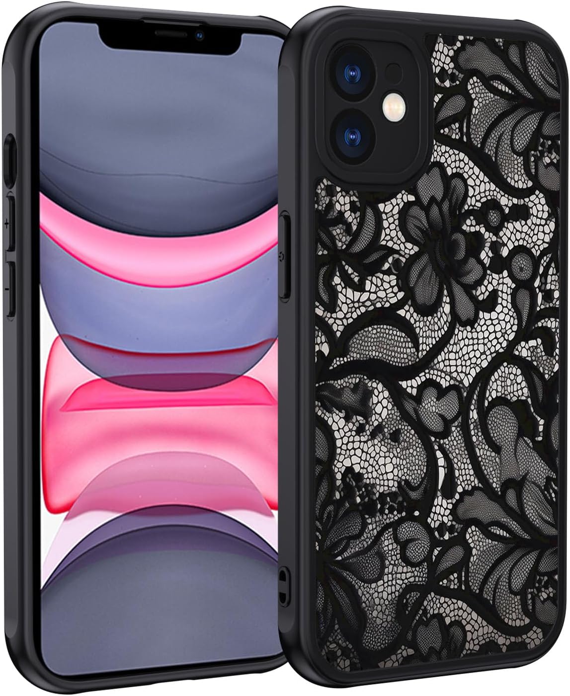 Detalle de XTCASE Cover per iPhone 11 con motivo vintage in pizzo, TPU e PC antiurto opaca
