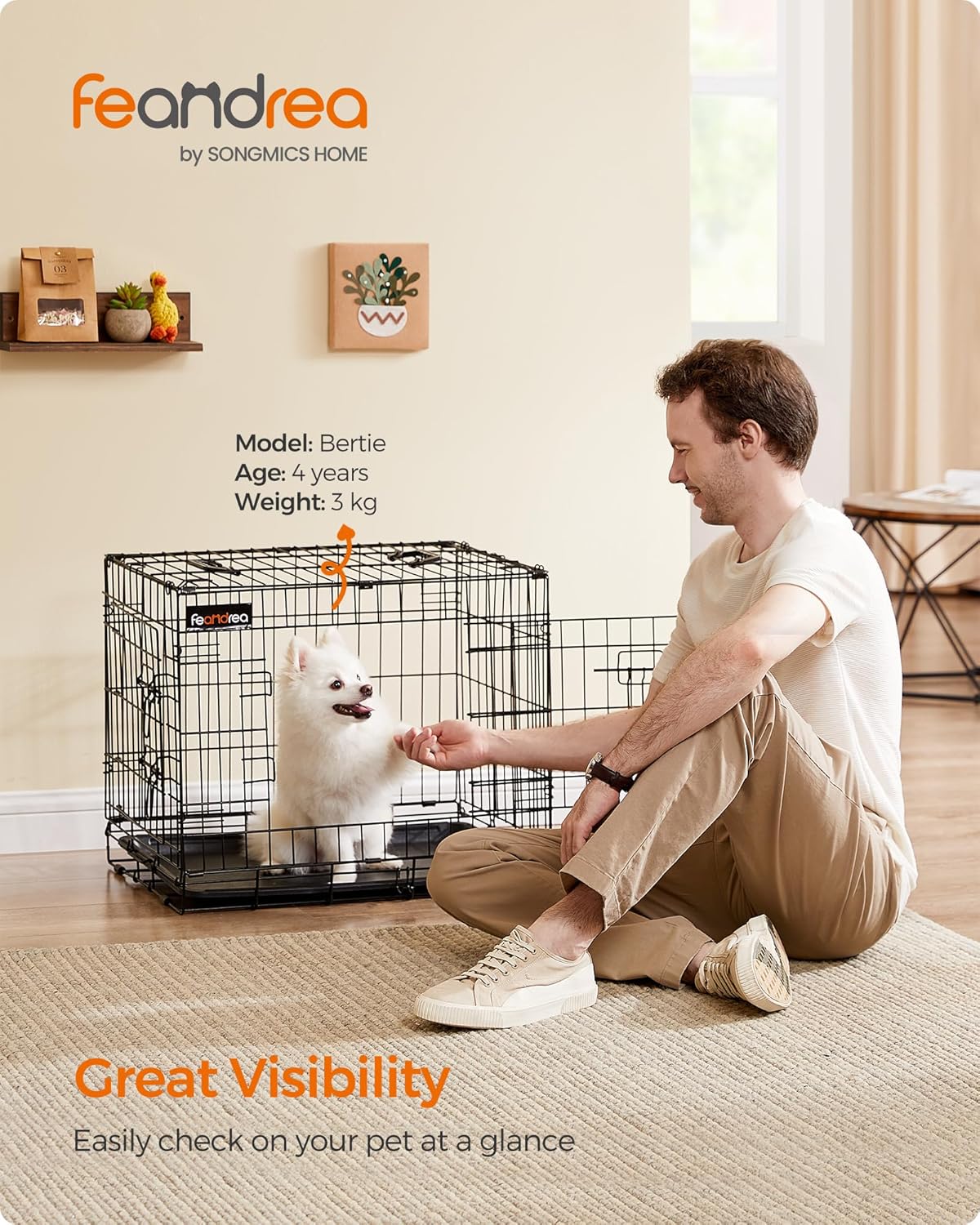 Thumbnail 1 de Feandrea Dog Crate PPD024B01 (S) foldable dog cage with 2 doors, removable tray, 61 x 43.5 x 50.5 cm, black