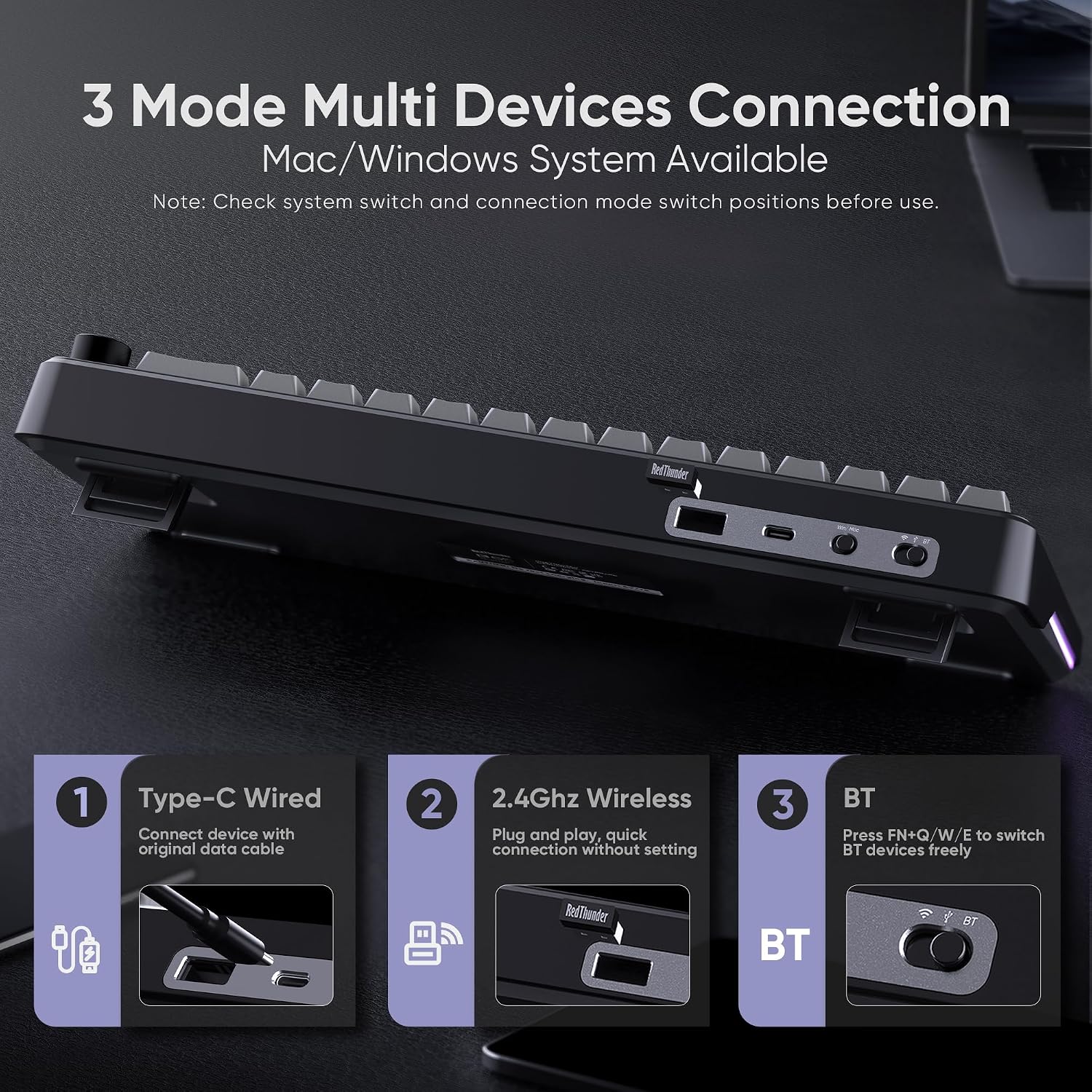 Detalle de RedThunder K65 Wireless Mechanical Gaming Keyboard: 65% Gasket, Hot-Swap, Triple-Mode