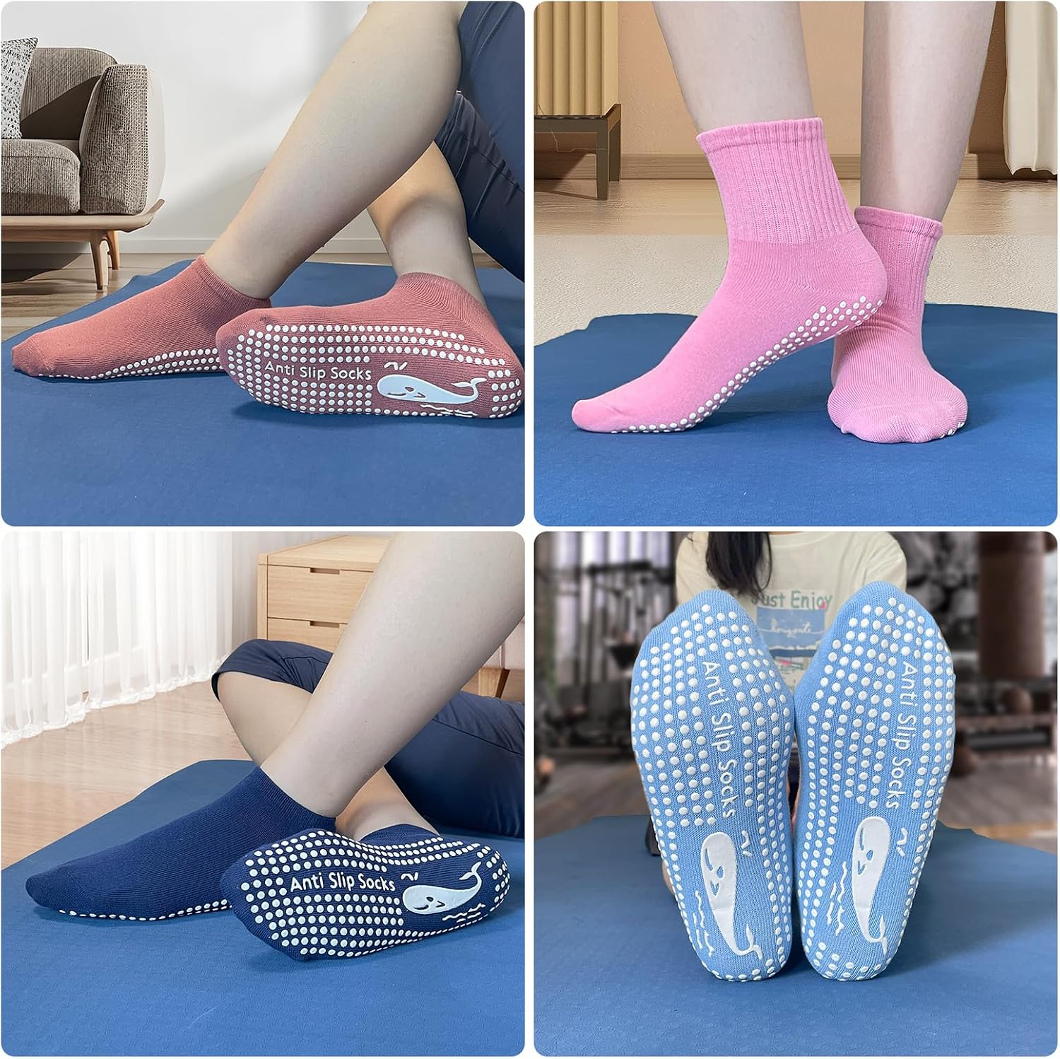Detalle 2 de TENQUAN Yoga Socken mit rutschfestem Griffmuster (2 oder 4 Paar) für Damen & Herren, Unisex 35–46