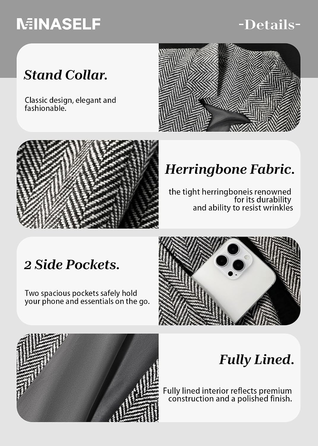 Thumbnail 5 de Mina Self 2026 Tweed Plaid Blazer 5 Sizes