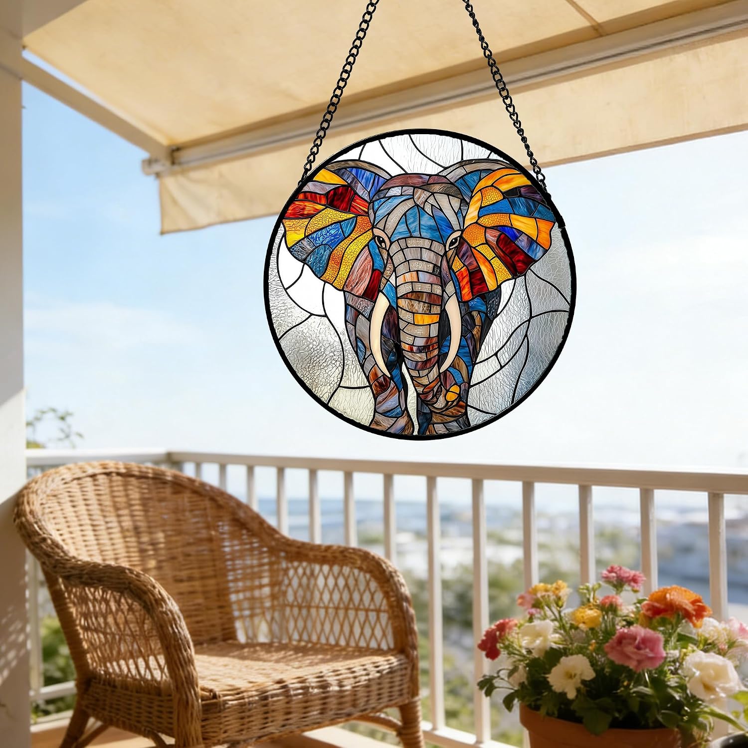 Detalle 2 de AMDERVEN Elephant Glass Sun Catcher, 7.8-Inch Window Hanging