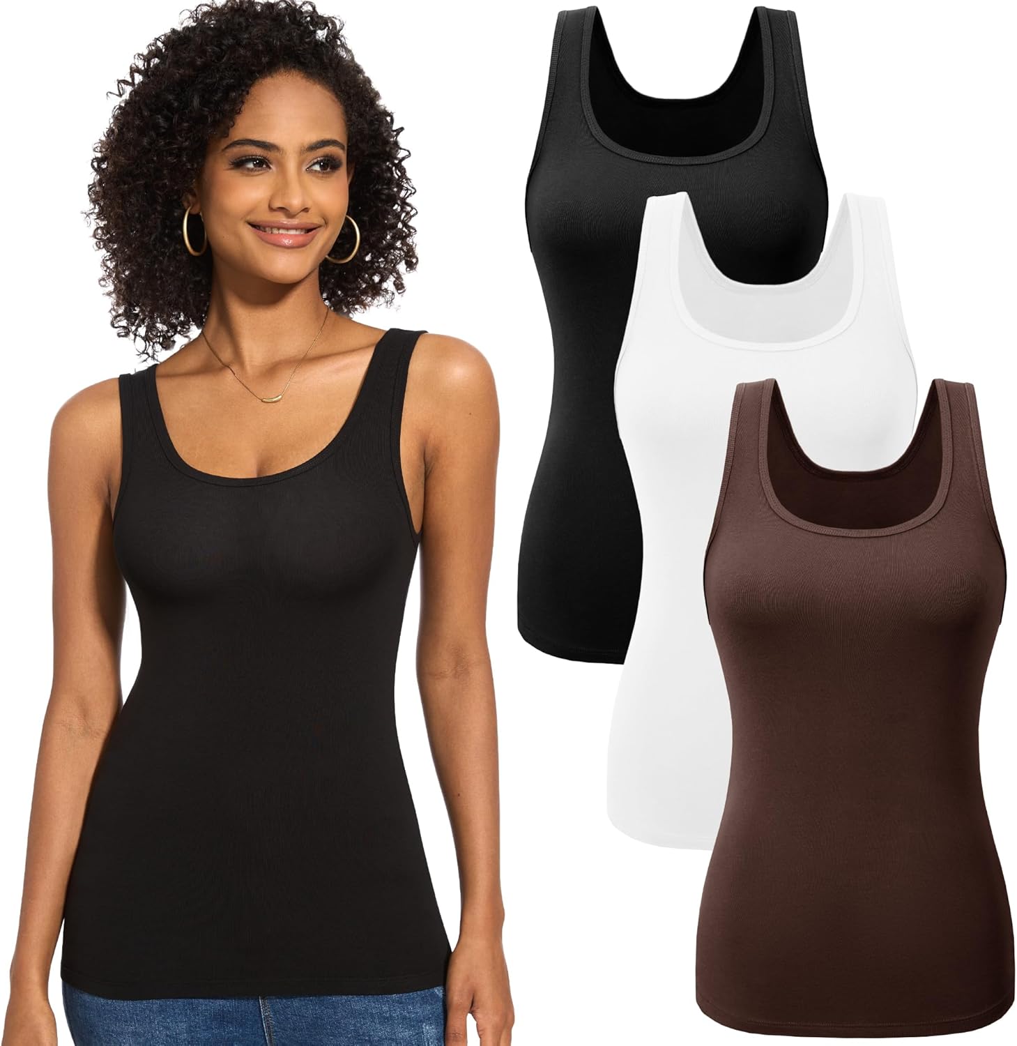 Thumbnail 6 de JOVCOVL 3/5er Pack Damen Unterhemden Basic Tank Top mit U-Ausschnitt – elastisch, Slim-Fit