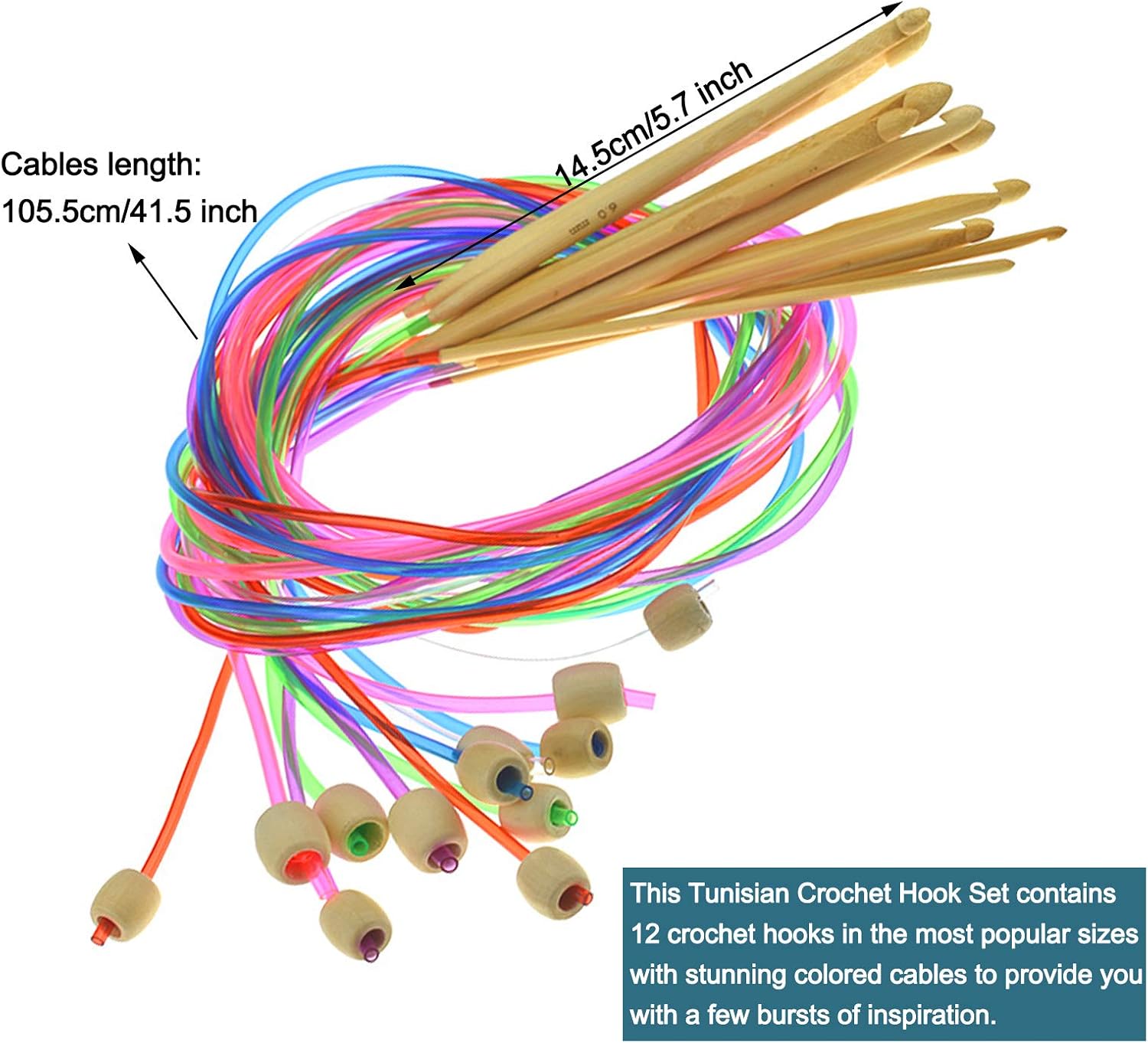 Detalle de Coopay Tunisian Crochet Hook Set, 11-Piece Metal Hooks