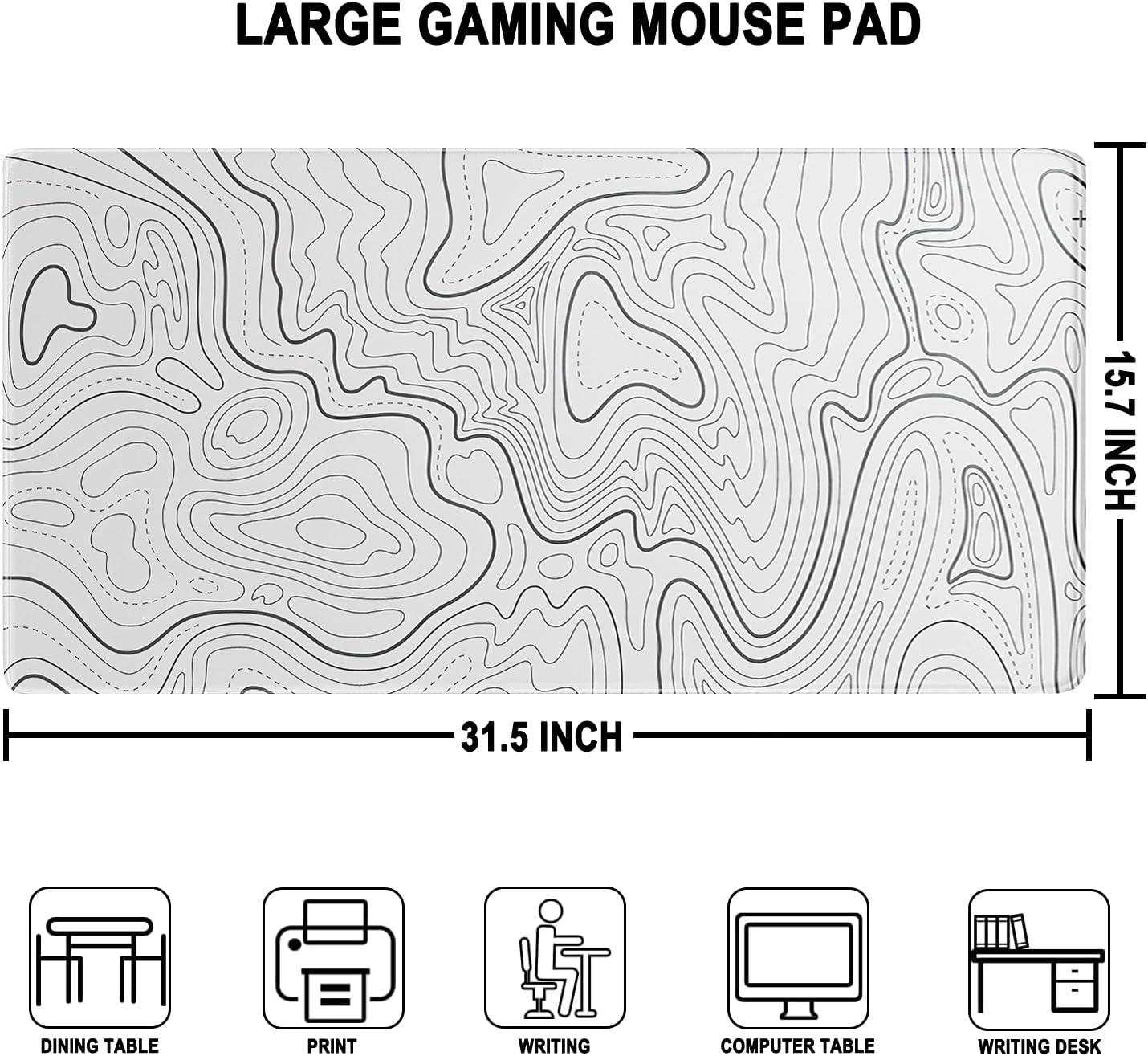 Detalle 2 de AREYLO Large Mouse Pad, 31.5 x 15.7 in, White, Stitched Edges