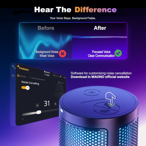 Detalle de MAONO Gaming USB Microphone (DGM20S) with Noise Cancellation, Boom Arm and RGB Lights