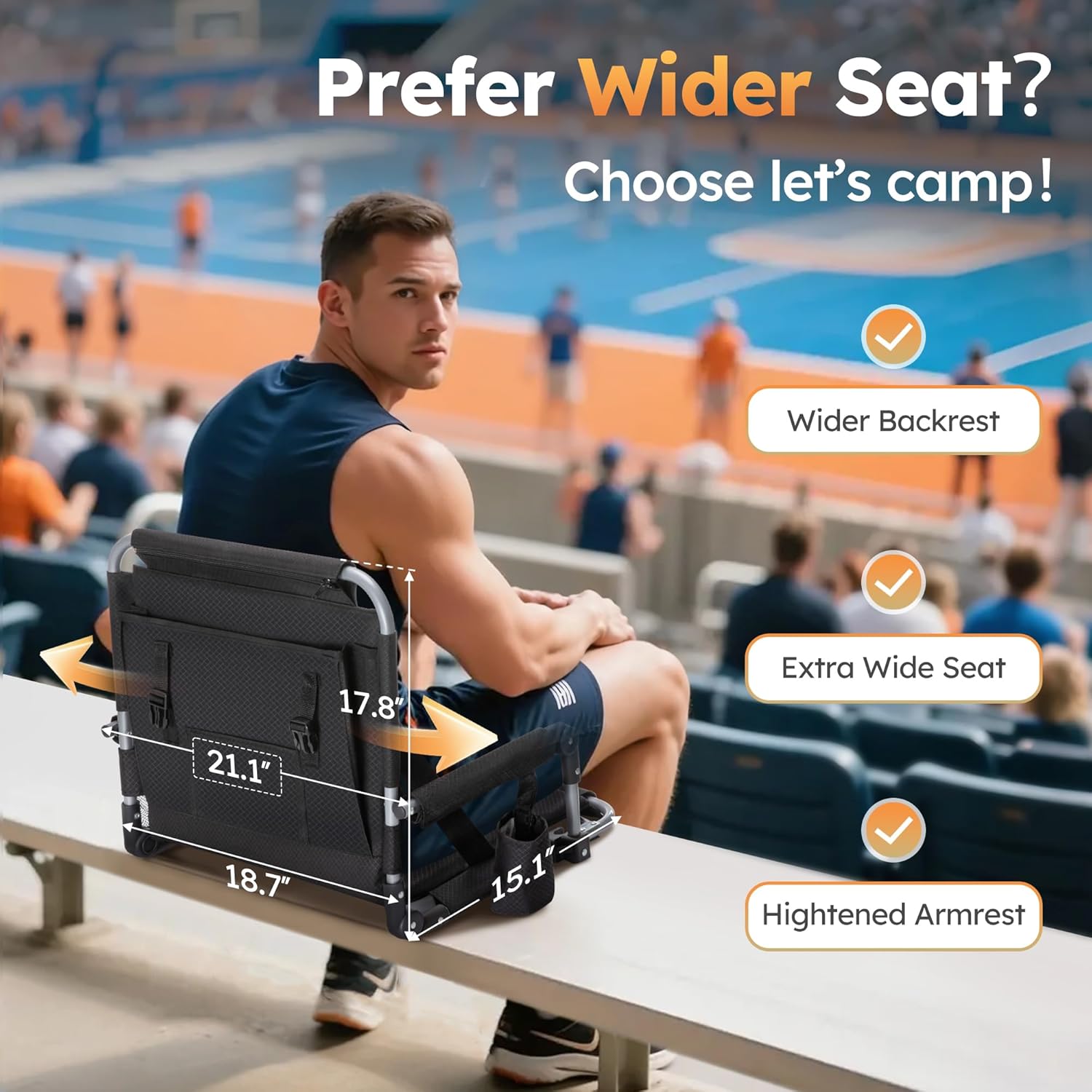 Thumbnail 3 de LET'S CAMP Folding Stadium Seat Bleacher Chair with Cup Holder, Mesh Bag and Hide Hooks