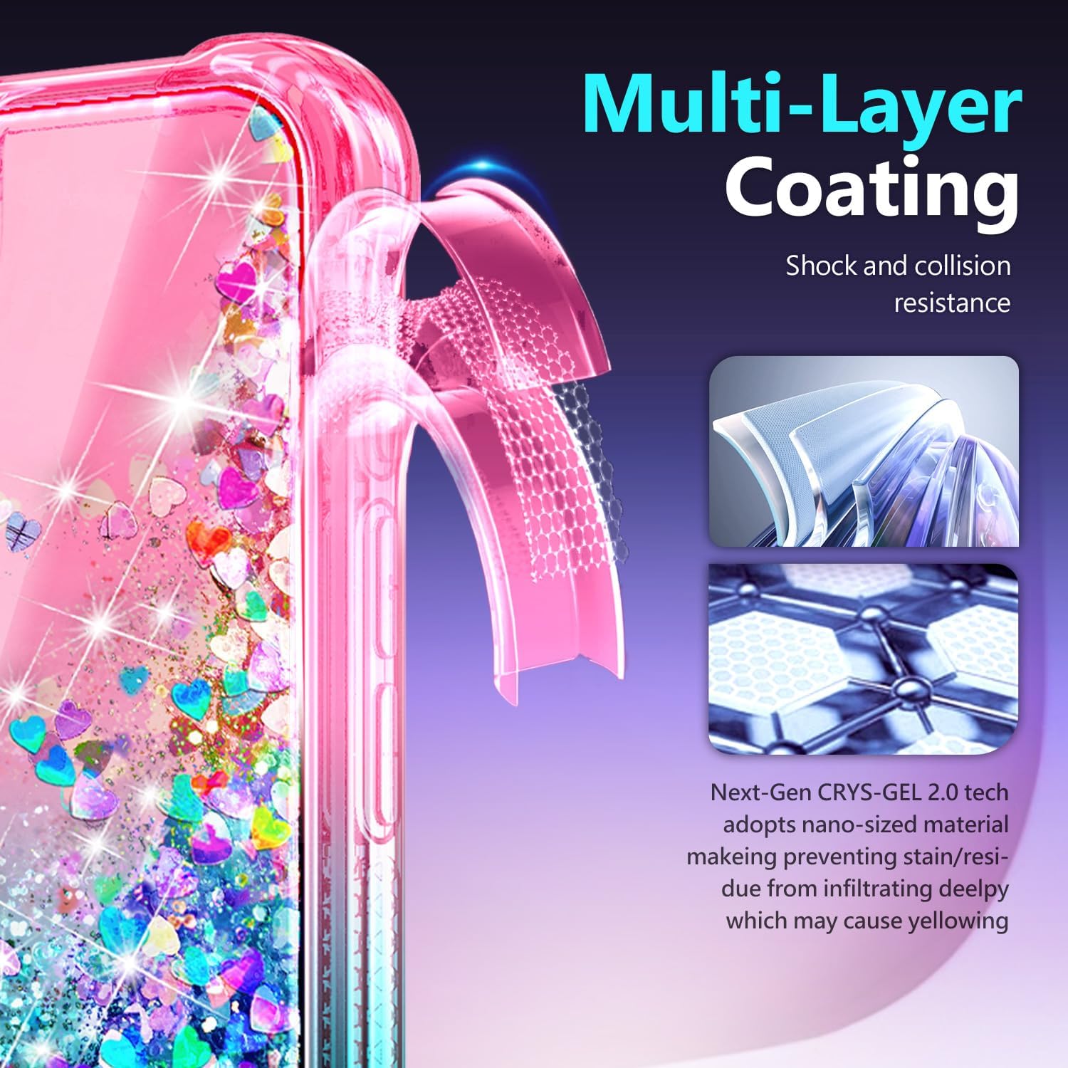 Thumbnail 5 de NGB Glitter Liquid Case for iPhone 16e & 17e (6.1") with Screen Protector, Ring Holder, and Wrist Strap — Pink/Aqua