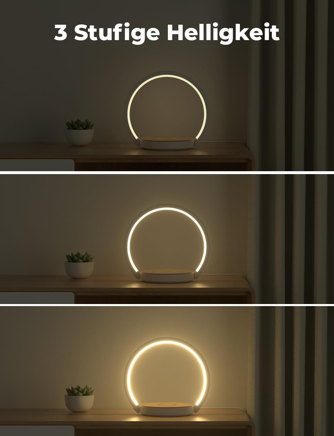 Thumbnail 3 de VOSFEEL Nachttischlampe mit Ladefunktion (Touch, dimmbar, 3 Helligkeitsstufen, drehbarer Arm) – Wireless Charger 15W