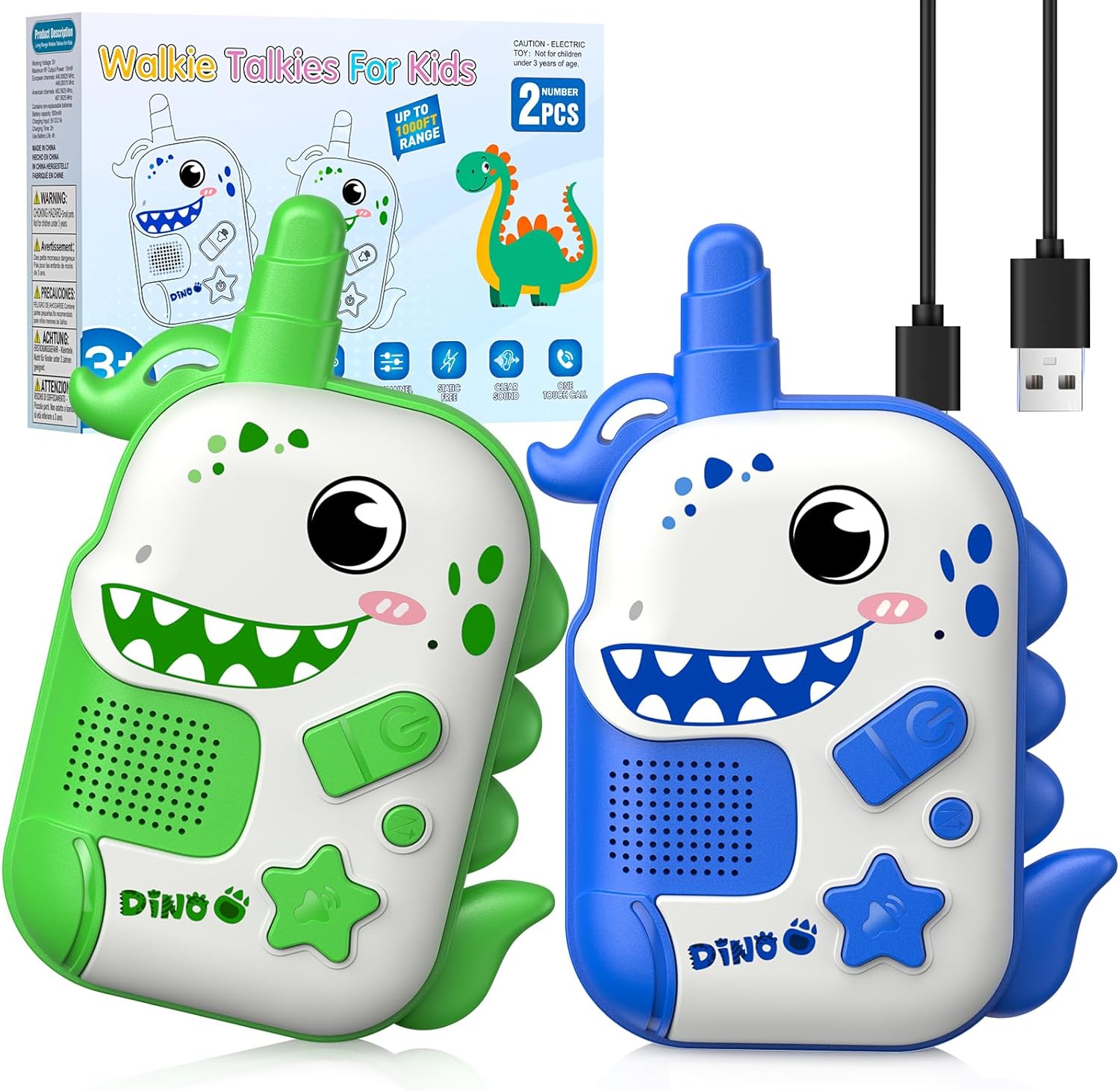 Detalle de Wootoyz 2PCS Rechargeable Kids Walkie Talkies with Dinosaur Design
