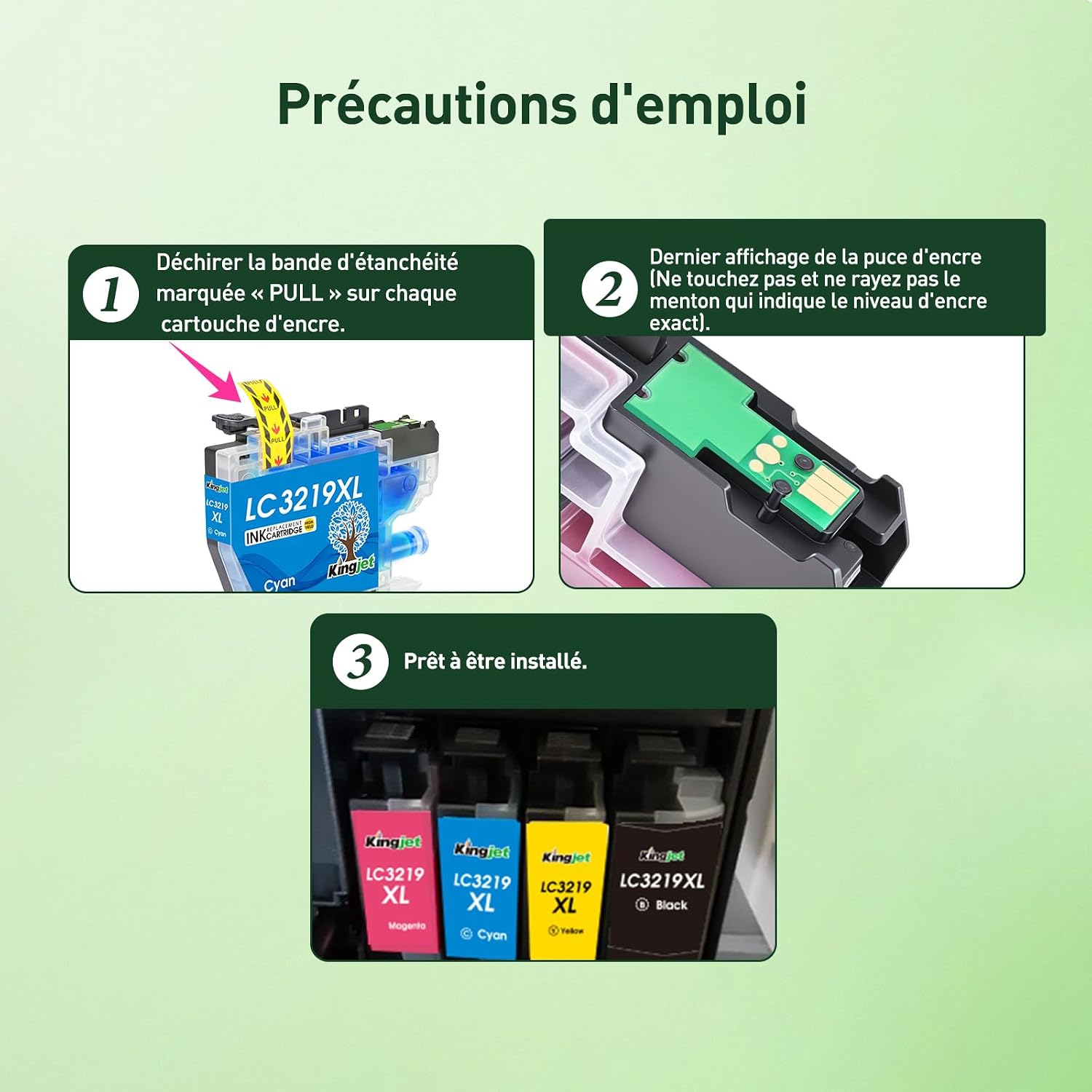Detalle 2 de KingJet LC3219XL LC3217 – Cartouches d’encre compatibles pour Brother (Cyan, Magenta, Jaune)