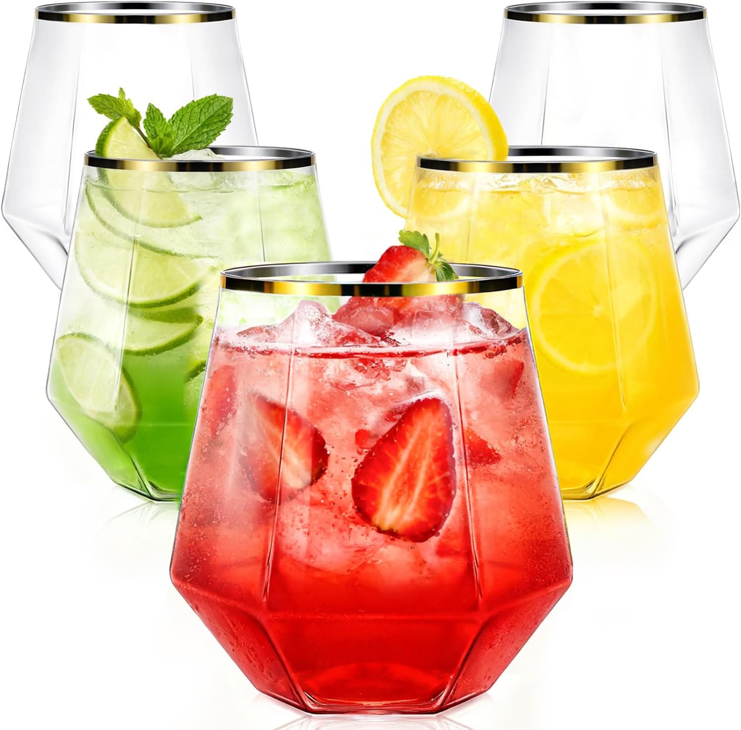 Detalle de Maaacute 40 Pack Plastic Stemless Wine Glasses, 12 oz, Gold Rim—Unbreakable & Disposable