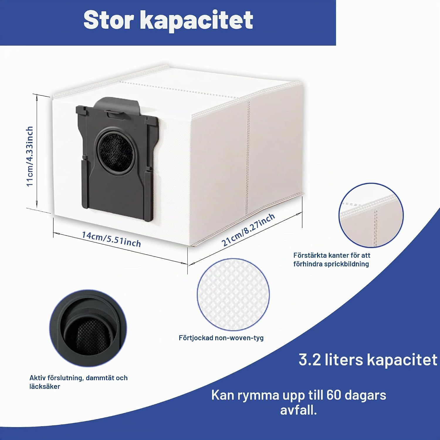 Detalle 2 de Pymin dammsugarpåsar för Dreame X30/X40/X50 Ultra, 14-pack